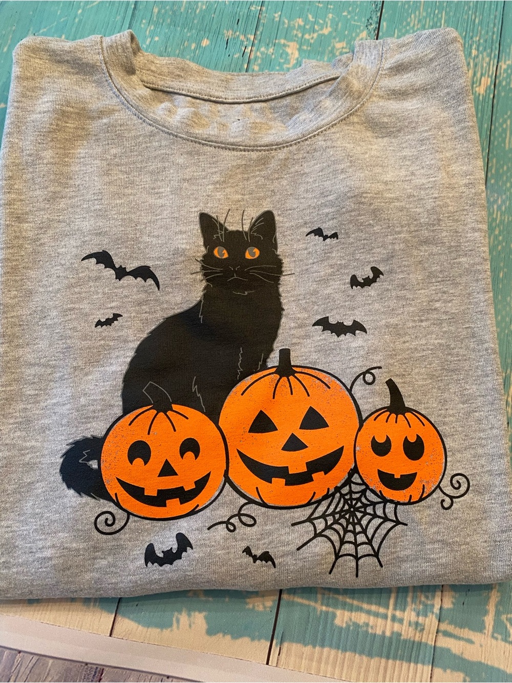 Black Cat & Pumpkin Halloween Long-sleeve Tee